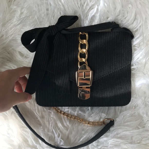 Cute Corduroy Bag with Chain & Ribbon Detail - Picture 2 of 3